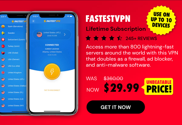 FastestVPN: Lifetime Subscription (10 Devices)