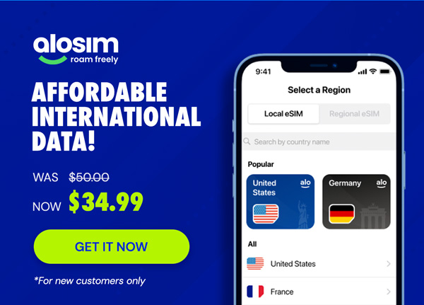 aloSIM Traveler's Mobile Data Plan: Pay $35 for $50 Credit