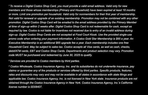 Digital Costco Shop Card Disclaimer | Terms & Conditions Apply - See Website for Details