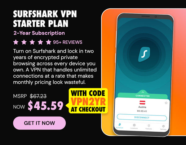 SurfShark VPN Starter Plan: 2-Yr Subscription
