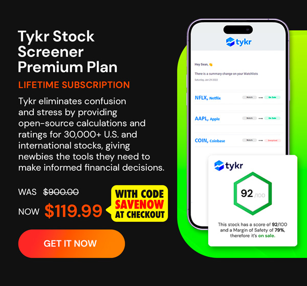 Tykr Stock Screener: Premium Plan Lifetime Subscription