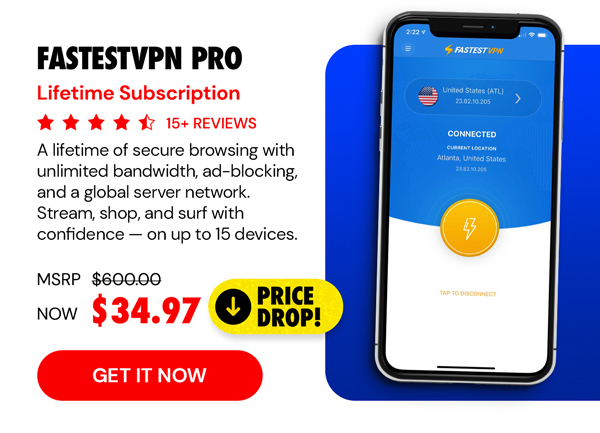 FastestVPN PRO: Lifetime Subscription (15 Devices)