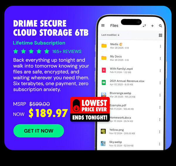 Drime Secure Cloud Storage: Lifetime Subscription (Advanced Plan/6TB)
