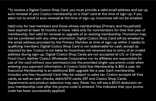 Digital Costco Shop Card Disclaimer | Terms & Conditions Apply - See Website for Details