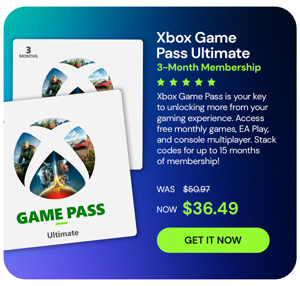 Xbox Game Pass Ultimate: 3-Month Membership - Stackable & Global - (Xbox Series X/S, Xbox One, Windows - Digital Code)