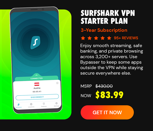 Surfshark VPN Starter Plan: 3-Yr Subscription