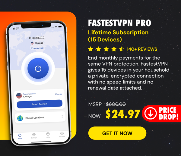 FastestVPN PRO: Lifetime Subscription (15 Devices)