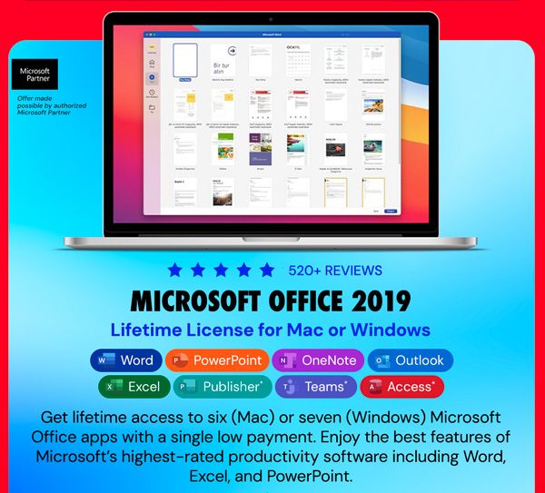Microsoft Office 2019 for Windows or Mac Lifetime License