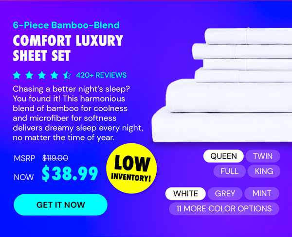 6-Piece Bamboo-Blend Comfort Luxury Sheet Set (White/Queen)