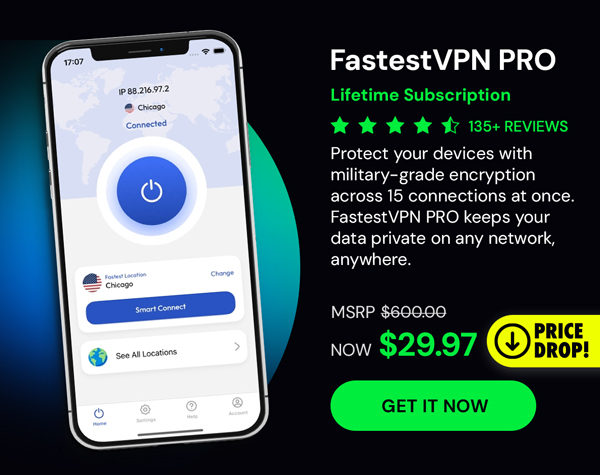 FastestVPN PRO: Lifetime Subscription (15 Devices)