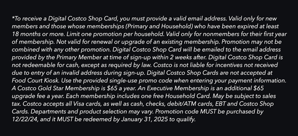 Digital Costco Shop Card Disclaimer | Terms & Conditions Apply - See Website for Details