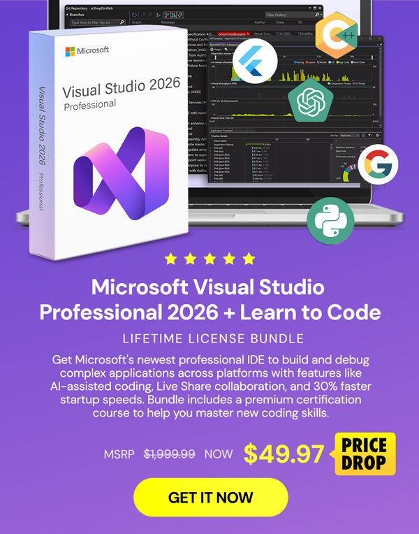 Microsoft Visual Studio Professional 2026 + The Premium Learn to Code Certification Bundl