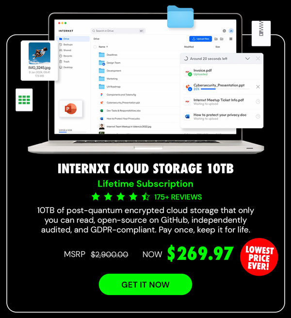 Internxt Cloud Storage Lifetime Subscription: 10TB Plan