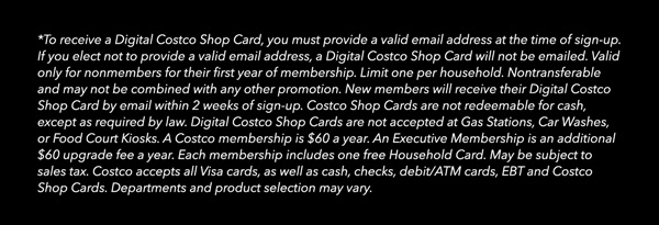 Digital Costco Shop Card Disclaimer | Terms & Conditions Apply - See Website For Details