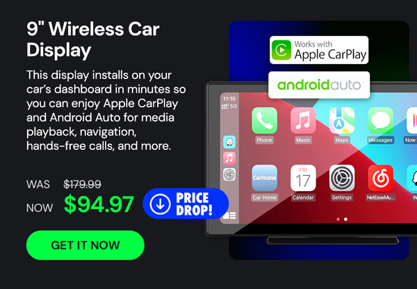 9" Wireless Car Display with Apple CarPlay/Android Auto Compatibility & Phone Mirroring