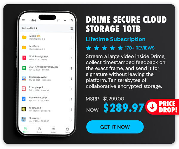 Drime Secure Cloud Storage: Lifetime Subscription (Advanced++ Plan/10TB)