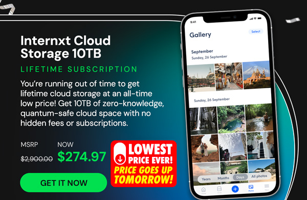 Internxt Cloud Storage Lifetime Subscription: 10TB Plan