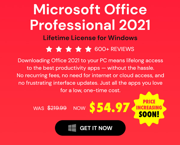 Microsoft Office Professional 2021 for Windows: Lifetime License (Non Binding)