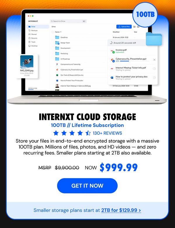 Internxt Cloud Storage Lifetime Subscription: 100TB