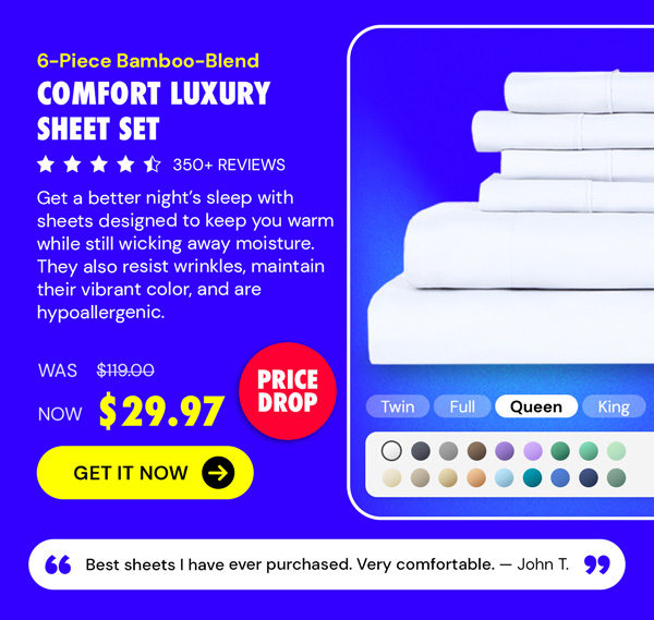 6-Piece Bamboo-Blend Comfort Luxury Sheet Set
