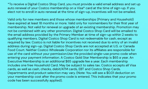 Digital Costco Shop Card Disclaimer | Terms & Conditions Apply - See Website for Details