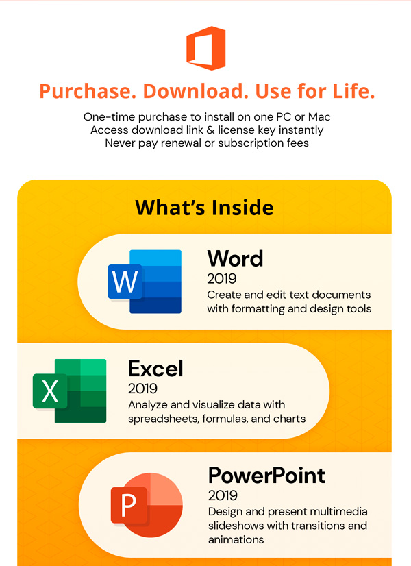 Microsoft Office 2019 for Windows or Mac | Lifetime License