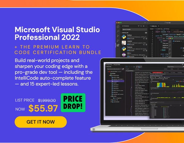 Microsoft Visual Studio Professional 2022 + The Premium Learn to Code Certification Bundle