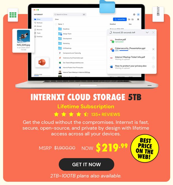 Internxt Cloud Storage: Lifetime Subscription (5TB Plan)