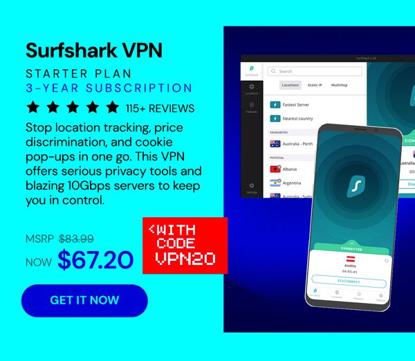 Surfshark VPN Starter Plan: 3-Yr Subscription