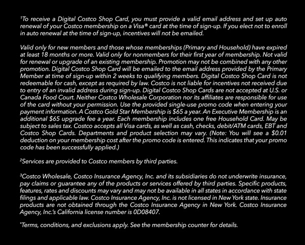 Digital Costco Shop Card Disclaimer | Terms & Conditions Apply - See Website for Details