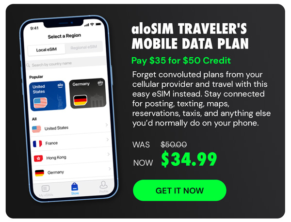 aloSIM Traveler's Mobile Data Plan: Pay $25 for $50 Credit