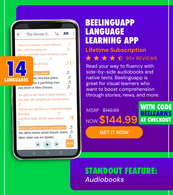 Beelinguapp Language Learning App: Lifetime Subscription
