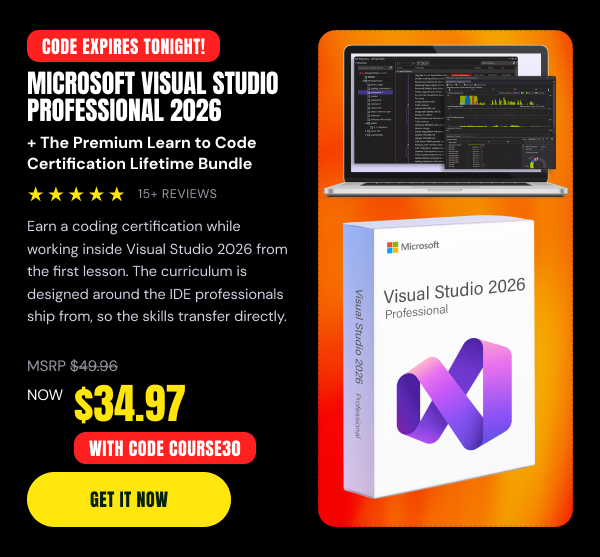 Microsoft Visual Studio Professional 2026 + The Premium Learn to Code Certification Bundle