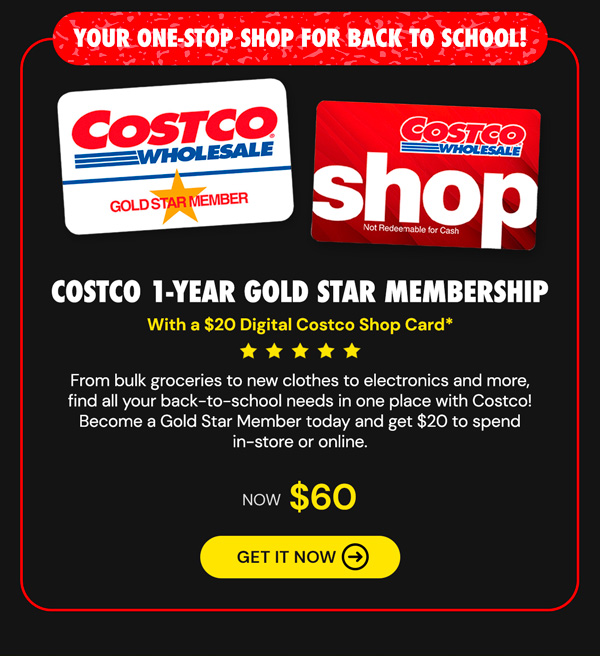 Costco 1-Year Gold Star Membership + $20 Digital Costco Shop Card