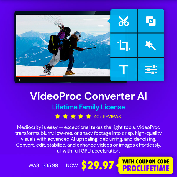 VideoProc Converter AI: Lifetime Family License For Windows or Mac