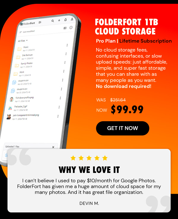 FolderFort 1TB Storage Pro Plan: Lifetime Subscription