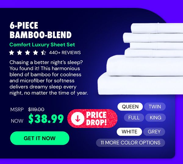 6-Piece Bamboo-Blend Comfort Luxury Sheet Set (White/Queen)