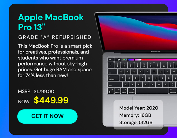 Apple MacBook Pro 13" i5 2GHz (2020) 4 Thunderbolt 3 Ports 16GB RAM 1TB SSD Silver (Refurbished)