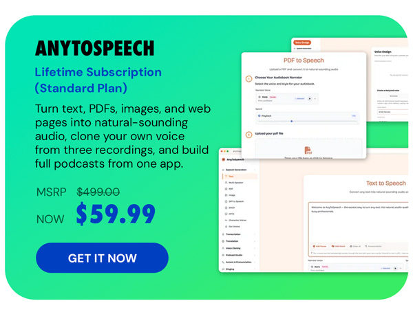 AnyToSpeech Standard Plan: Lifetime Subscription