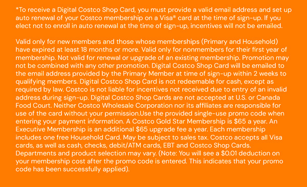 Digital Costco Shop Card Disclaimer | Terms & Conditions Apply - See Website for Details