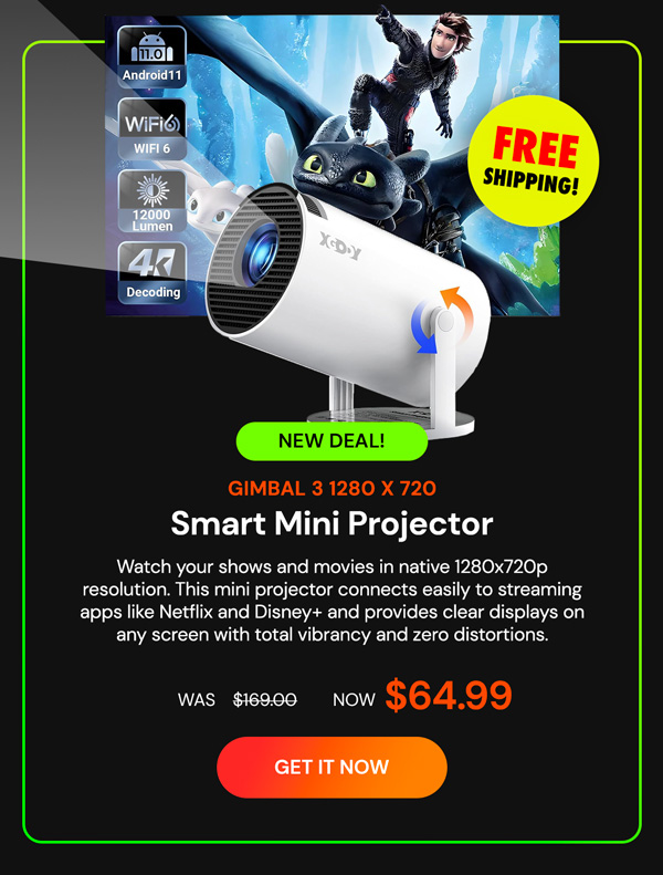 Gimbal 3 1280 x 720 Smart Mini Projector