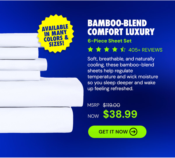 6-Piece Bamboo-Blend Comfort Luxury Sheet Set (White/Queen)
