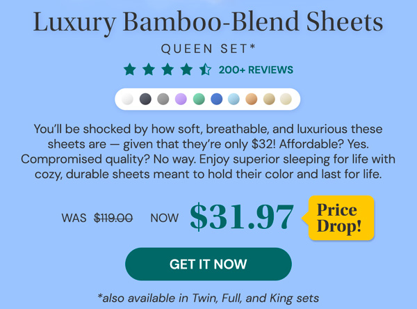 6-Piece Bamboo-Blend Comfort Luxury Sheet Set in Your Choice of Size and Color