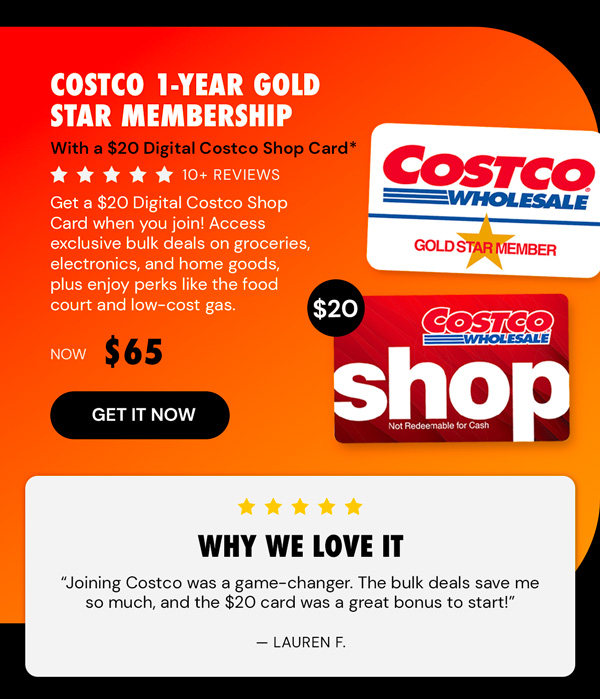 Costco 1-Year Gold Star Membership + $20 Digital Costco Shop Card