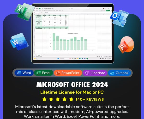 Microsoft Office 2024 Home or Home & Business for Mac or PC Lifetime License