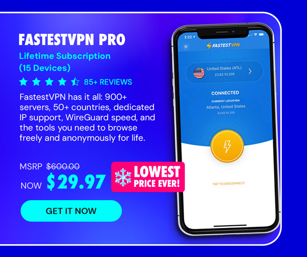 FastestVPN PRO: Lifetime Subscription (15 Devices)