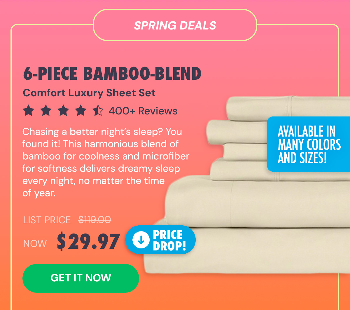 6-Piece Bamboo-Blend Comfort Luxury Sheet Set (White/Queen)