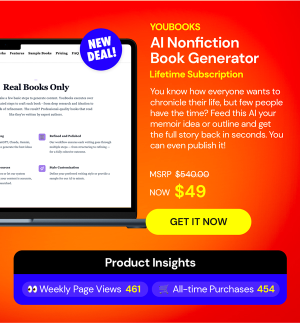 Youbooks - AI Non-Fiction Book Generator: Lifetime Subscription