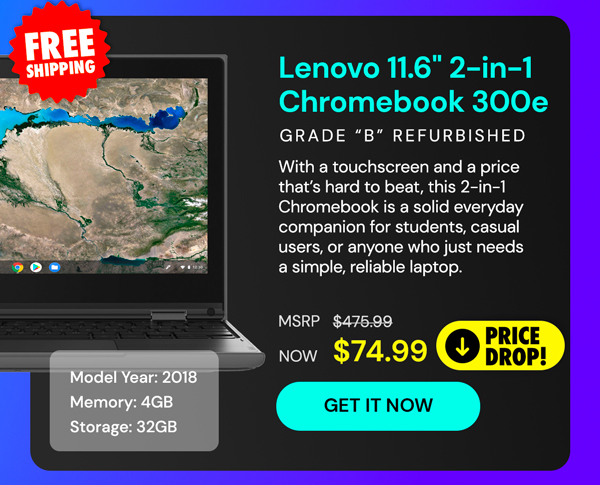 Lenovo 11.6" 2-in-1 Chromebook 300e 2nd Gen (2018) 4GB RAM 32GB SSD (Refurbished)