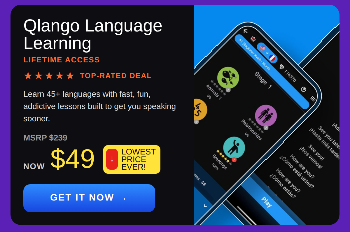 Qlango Language Learning: Lifetime Subscription (All Languages)